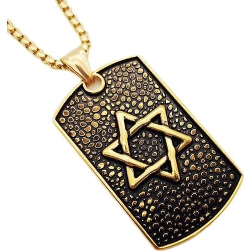 Magan David Star 27''popcorn chain hip hop Necklaces&Pendants Antique 316Stainless Steel Dog Tag Necklace Israel Jewish jewelry