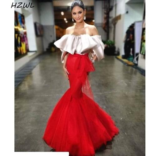 Aso Ebi Red Sexy Prom Dresses Off The Shoulder Short Sleeves Mermaid Evening Dress Arabic Cheap Simple vestido de festa