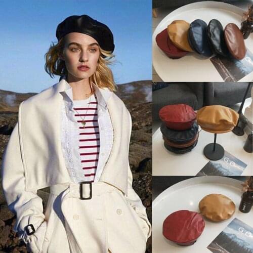 Ladies Berets French Style Fashion PU Leather Hat Womens Caps Winter Apparel Accessor
