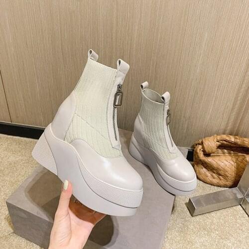 New Winter women shoes natural Genuine leather boots ankle bottom of thick Warm fur Female boots 100% cowhide Chelsea snow boots