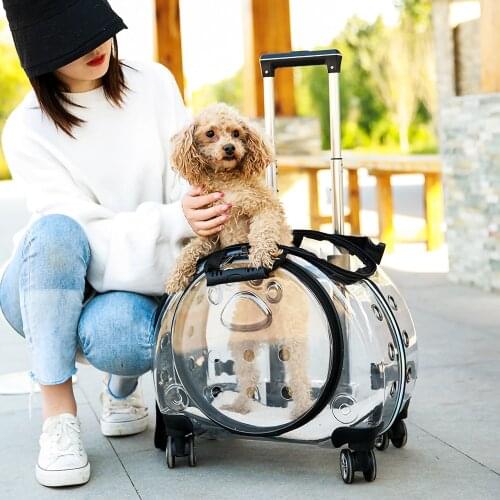 Pet Trolley Case Dog Cat Travel Breathable Transport Bag Rolling Luggage Backpack Out Portable Multifunctional Handbag