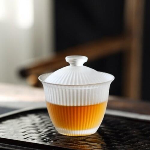 Coloured glaze is not hot tureen kung fu tea set heat-resistant glass cover cup tea bowl frosted single small tea cups