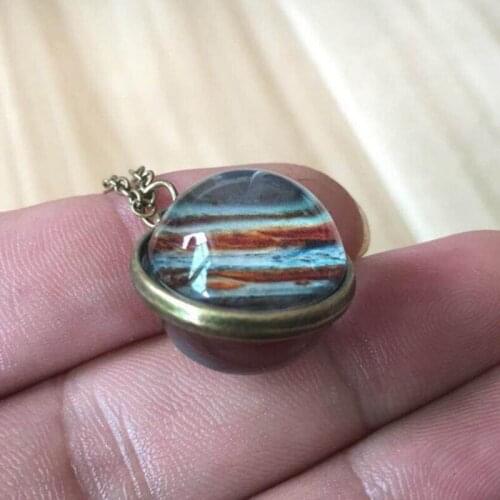 Double Sided Glass Pendant Necklace Collares Duplex Planet Glass Ball Galaxy Jupiter Pattern Necklace For Womem Girlfriend Gift
