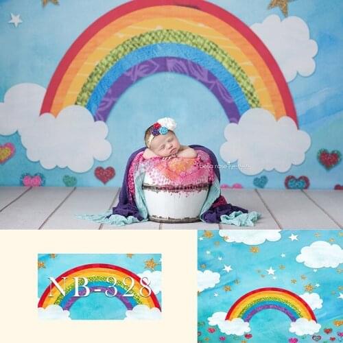 Newborn Rainbow Photography Backdrop Glitter Star Blue Sky Clouds Baby Portrait Photographic Birthday Party Background