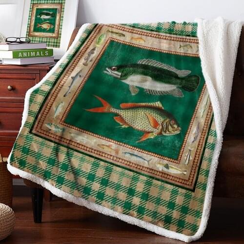 Geometric Texture Fish Green Plaid Retro Soft Blankets For Beds Office Sofa Plush Blanket Bedspreads Quilt Drop Ship