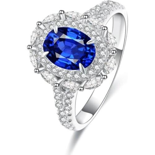 Hot Sale High Quality 9k Gold Jewelry Wedding Diamond Ring Set With 2.24ct/2.0ct 8.5*6.4mm Lab Sapphire Gemstone
