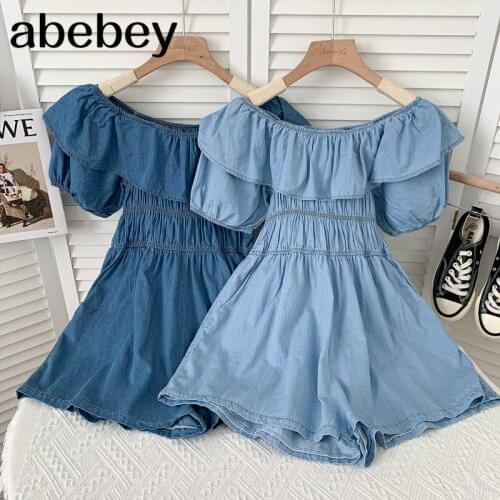 Korean slash neck short sleeve Rompers Ruffles patchwork high waist pleated casual wide leg Rompers 2021 New Spring Autumn