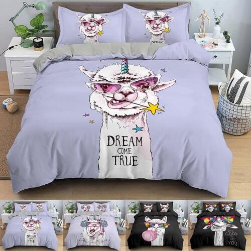Cartoon Bedding Set Cute Alpaca Giraffe Printed 3D Duvet Cover Set Twin Full Queen King Double Sizes Pillowcase Bedclothes