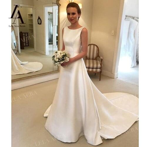 LelaAcra Sleeveless Wedding Dress 2021 O-neck Open Back A-Line Court Train Bridal Gown Princess WB14 Plus Size Vestido De Novia
