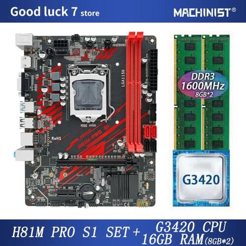 MACHINIST H81 motherboard kit With Intel Celeron G3420 LGA 1150 CPU DDR3 16GB(2*8GB) 1600MHz RAM Memory SATA NGFF M.2 H81-PRO-S1