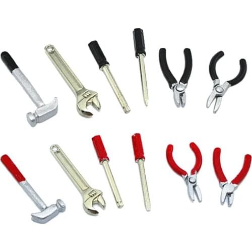 6Pcs Tools Mini Hammer Wrench Screwdriver Scissors Toy 1:12 Dollhouse Accesory F3ME