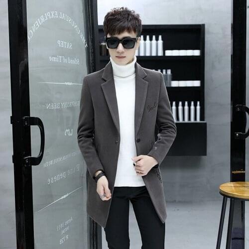 Mens Long Jackets Single Breasted Casual Mens Slim Wool Blend Trench Male Wearable None Pilling Woolen Overcoat Outerwear FS-154