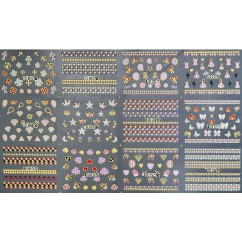 12 SHEETS / LOT GOLDEN & SILVERY INAID 3D METALLIC NAIL DECAL SELF ADHESIVE STICKER CROWN CROSS STAR BUTTERFLY TJ109-126