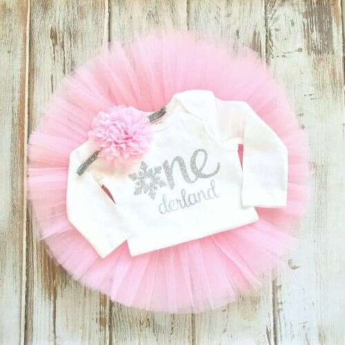 Personalize Winter Birthday Outfit, Pink and Silver First Birthday Outfit Girl,Custom Onesies Tutu Set