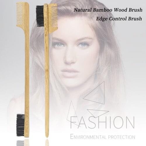 Natural bamboo wood double-sided edge control brush comb Eyebrow grooming brush Hair salon makeup brush