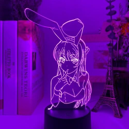 3D Anime Waifu Mai Sakurajima Night Light for Bedroom Decor Mai Light Gift for Friend Sakurajima Bunny Girl LED Lamp Anime Gift