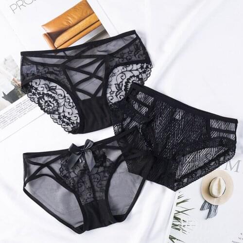 Spring Summer New Cotton Underwear for Women Panties Sexy Lace Briefs Female Solid Color Black Knickers Fashion Lady Underpants