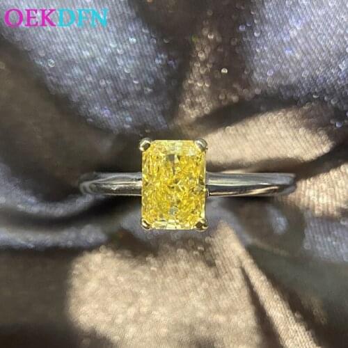 OEKDFN S925 Sterling Silver Ring For Women 5*7mm Created Moissanite Citrine Gemstone Wedding Engagement Jewelry Women Rings