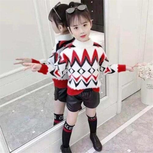 2020 Autumn and Winter New Girls Sweaters Girls Winter Clothes Childrens Pullover Fashion Plus Velvet Knitted Bottoming Shirt