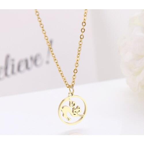 DOTIFI Stainless Steel Necklaces Fashion Cute Animal Cat Pendant Glamour Gold Silver Color Kitten Pet Necklace Jewelry
