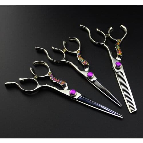 5.5" 6" Hair Cutting Thinning Scissors Notched handle Barbers Hair Scissors Japan 440C Hairdresser Hair Shears Salon Tools