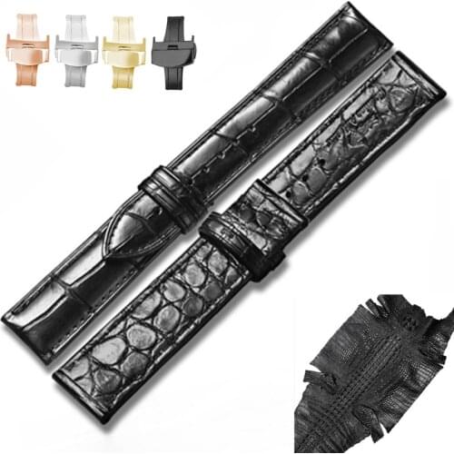 Watchband 14mm 16mm 18mm 19mm 20mm 21mm 22mm Real Alligator Leather Watch Band Strap and Butterfly Folding Clasp buckle