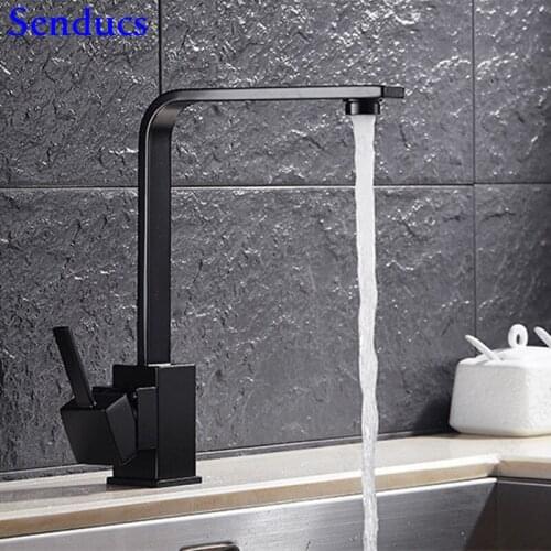 Senducs Black Kitchen Faucet Quality Brass Kitchen Sink Faucet Deck Mounted Hot Cold Black Bronze Kitchen Water Mixer Tap
