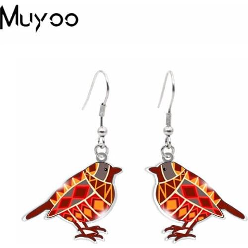 New Arrival Cute Birds Painted Bird Hummingbird Sparrow Epoxy Acrylic Dangle Earrings Handmade Fish Hook Earrings