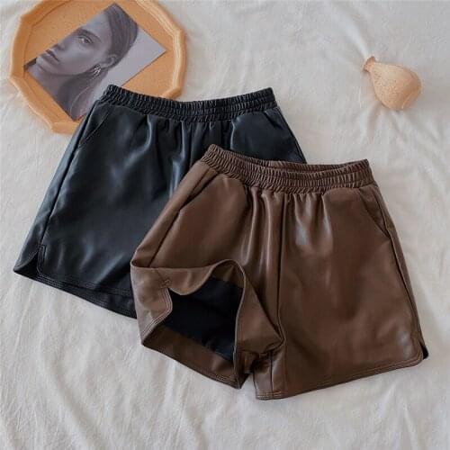 Alien Kitty 2021 New Autumn Women Pu Leather Shorts Wide Legs Solid Color High Waist Slim Casual Fashion Minimalist All-Match
