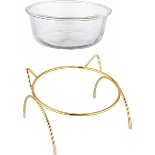 Pet Dog Cat Glass Tilted Elevated Bowl Raised Feeding Dish Food Water Slow Feeder