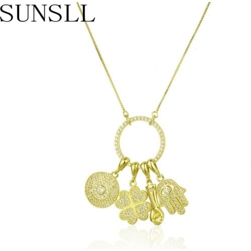 SUNSLL New Gold Copper Necklace White Cubic Zirconia Designed for Women Kids Jewelry Pendant Necklace Gifts