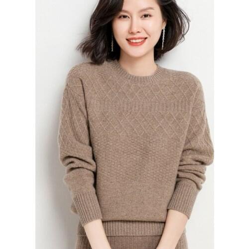 Cashmere Sweater Autumn/Winter 2021 New Womens Round Neck Pullover Korean Slim Knit tops Oversize Pure Wool Jacket Female
