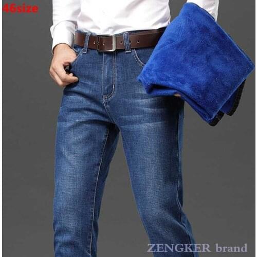 Winter plus size mens jeans plus velvet thick plus size mens trousers casual trousers pants 46 44 oversized jeans