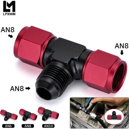 1 Pieces Aluminum Flare Tee Fitting AN6 AN8 AN10 Female Male Tee On Side Thread Water Gas Oil Fitting Adapter Accessories