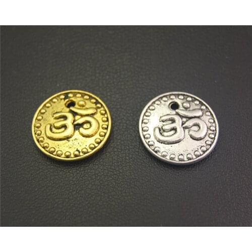 20pcs Silver Color Gold Round OM Aum Ohm Mantra Sign Disc Charm Beads DIY Metal Bracelet Necklace Jewelry Findings A817/A2158