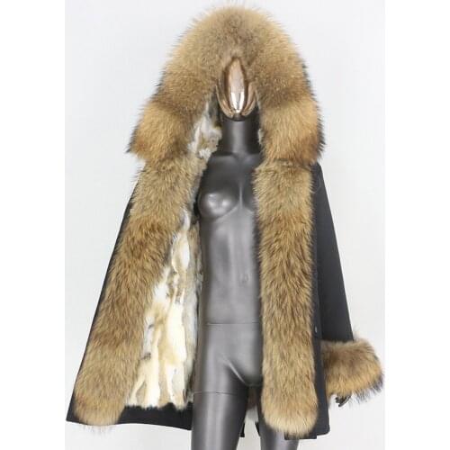 2021 Waterproof Winter Jacket Women Long Parka Real Rabbit Fur Coat Natural Raccoon Fur Collar Hood Thick Warm Streetwear