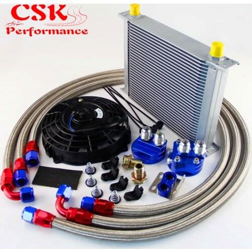 30 Row 10AN Universal engine Transmission Oil Cooler kit + 7" Electric Fan Kit