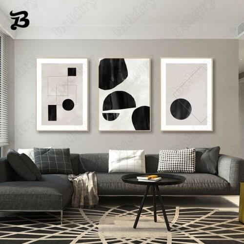 Abstract Black White Poster Print Modern Irregular Geometric Pattern Wall Art Canvas Painting Wall Picture for Living Room Decor
