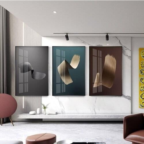Abstract Canvas Wall Art for Bedroom Living Room Modern Dark Blue Gray Gold Minimalism Print Poster Picture Artworks