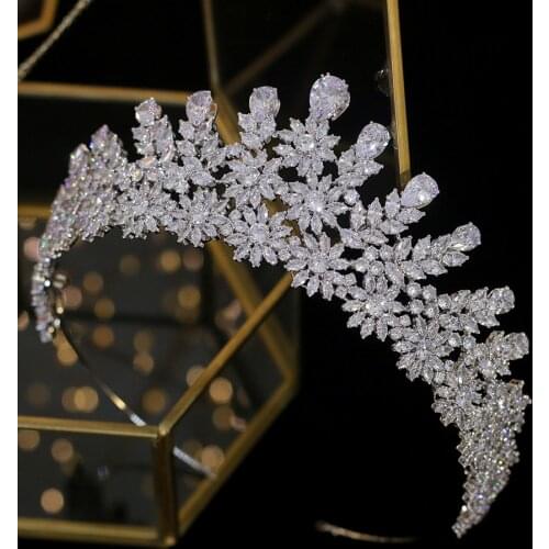 ASNORA Shiny Bridal Jewelry Tiaras Large Cubic Zirconia Water Drop Crown Crystal Headband Headband Crown Wedding Hair Accessory