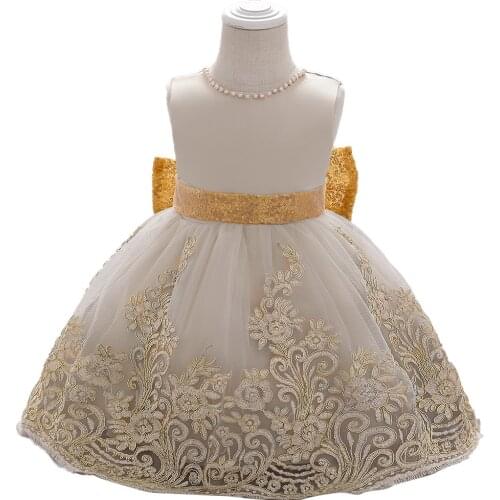 Squnined Bow Belt Pearl necklace Embroidery Flower kids clothes girls Wedding summer dress платье 2021 Sleeveless Ball Gown