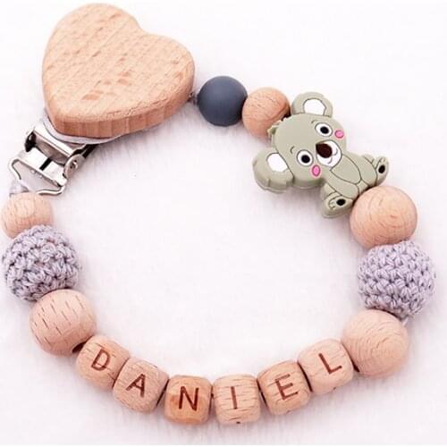 Free Personalized Name Pacifier Clips Pendant Wood Silicone Teat Cord Infant Customizable Dummy Chain Nipple Holder Leashes New