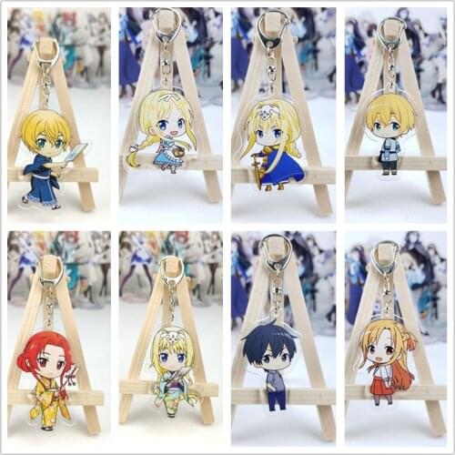 Anime Sword Art Online Keychain Figure Kirigaya Kazuto Yuuki Asuna Ayano Keiko Acrylic Bag Pendant Keyring for Gift