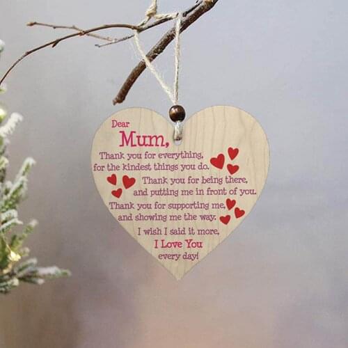 Behogar Wooden Hanging Sign Heart Style Mum I Love You Everyday Tag Plaque Cards Decoration for Mothers Day Mom Birthday Gifts