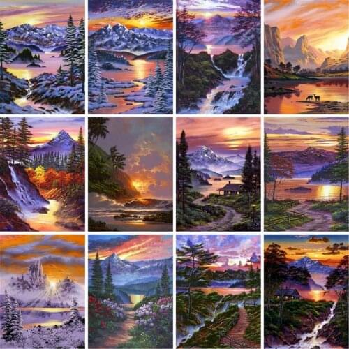 GATYZTORY Sunset Scenery Paint By Numbers DIY Oil Painting By Numbers On Canvas Scenery 60x75cm Frameless Number Painting Decor