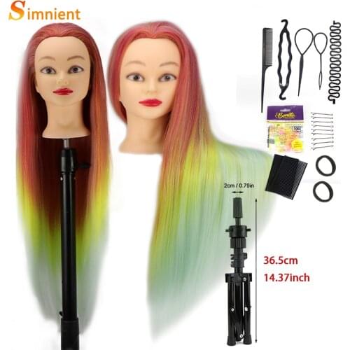 70cm Synthetic Hair Mannequin Head For Hairstyles Hairdressing Training Head Dummy Doll Clamp Accessorie Adjustable Tripod Stand