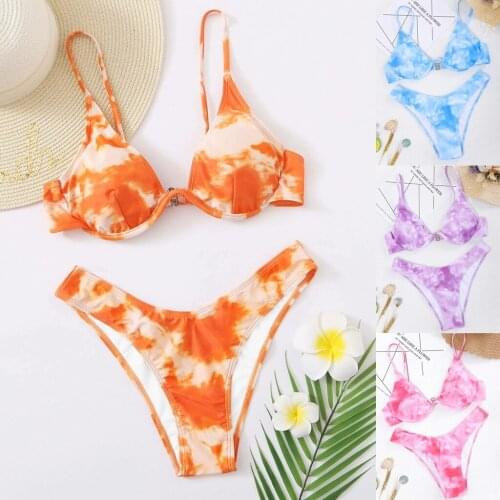 #H40 Women Tie-Dye Print Bikini Set Graffiti Bikini Push Up Swimsuit Beachwear Swimwear Women Bathing Suit Brazilian Bikini
