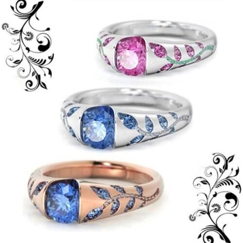 Huitan Fashion Solitaire Stone Women Ring Graceful Leaf Pattern Band New Trendy Wedding Engage Party Bridal Finger Ring Jewelry