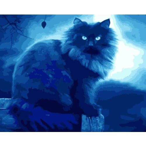 Painting By Numbers DIY Dropshipping 40x50 50x65cmThe cat in the moonlight Animal Handmade Gift For Adult Unique Gift Home Decor