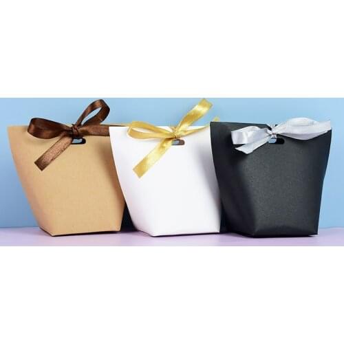 5Pcs Wedding Favor Candy Box With Silk Ribbon Handbag Shape Paper Gift Box For Baby Shower Kids Birthday Party Gifts Packing Bag